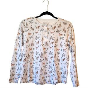 Sammy + Nat White 100% Pima Cotton Christmas Safari Animal Pajama Top Size M